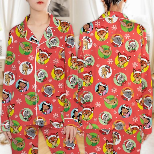 Discover Disneyland Zootopia Characters Christmas Pajamas Set, Zootopia Varsity Christmas Pajamas