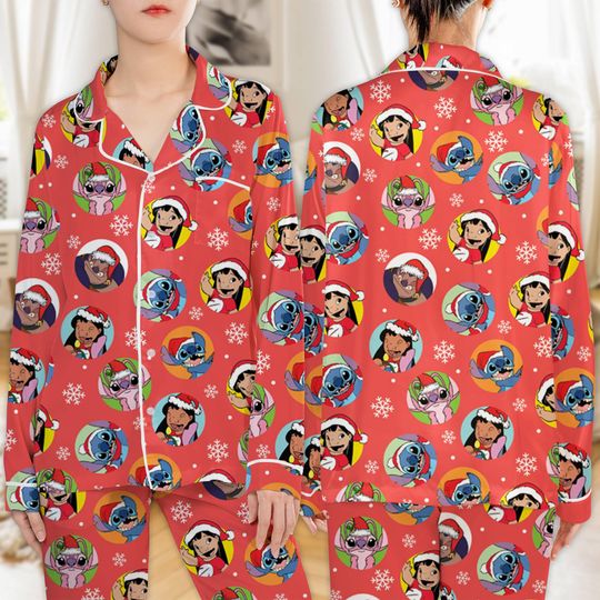 Discover Disneyland Lilo Stitch Pajamas Set, Stitch Santa Hat Pajamas Set, Ohana Means Family Pajamas