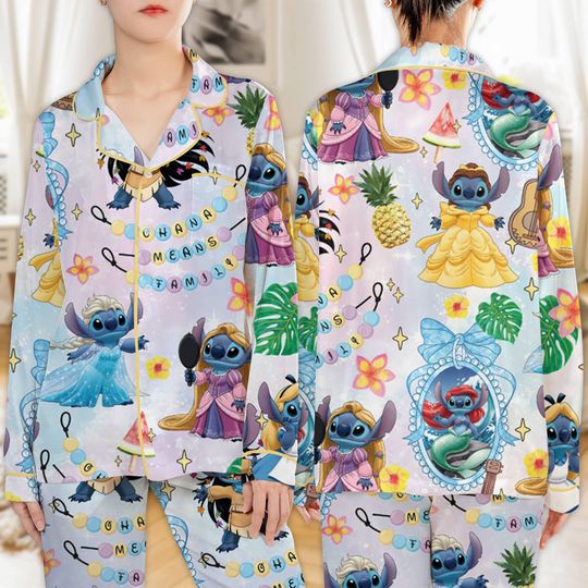 Discover Coquette Bows Watercolor Funny Stitch Princess Pajamas, Stitch Pajamas Christmas