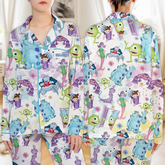Personalized Watercolor Monsters Inc Pajamas Set, Monsters Inc Mike Sully Pajamas
