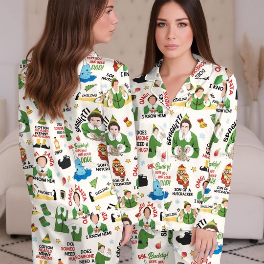 Buddy The Elf Pajamas Funny Christmas Holiday Party, Elf Movie Xmas Sleepwear Christmas Gift
