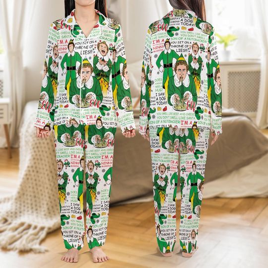 Buddy The Elf Pajamas Funny Christmas Holiday Party Sleeping Pants, Elf Movie Xmas Sleepwear