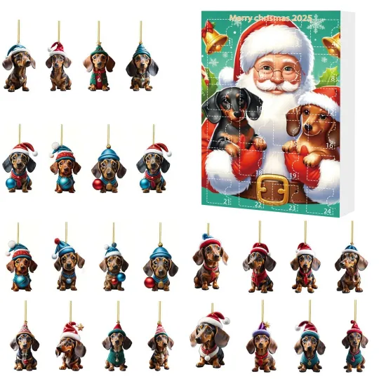 Discover Dachshund Advent Calendar, 24Pcs Countdown Surprise Gift Box Acrylic Flat Pendant