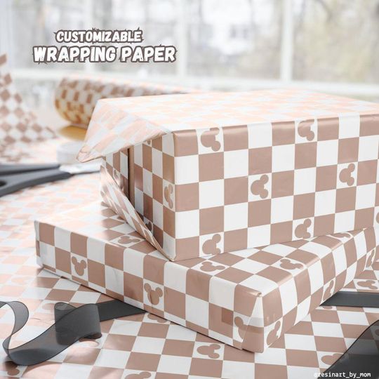 Discover Mouse Checkered Wrapping Paper, Mouse Gift Wrap Roll, Holiday Wrapping Paper, Birthday Gift Paper