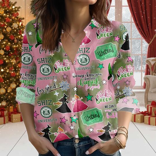 Wicked Christmas Blouse for Women, Broadway Musical Themed Top, Holiday Gift