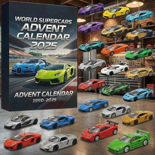 Discover Supercars Advent Calendar 2025, Diecast Car Ornaments, Christmas Countdown Gift