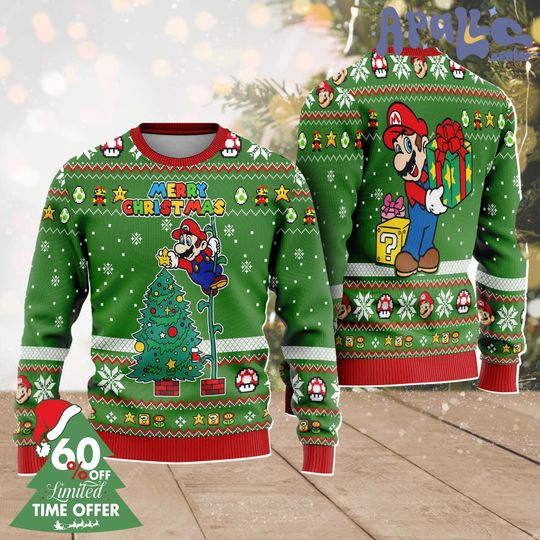 Super Mario Bros Ugly Christmas Sweater, Nintendo Mario Luigi Peach Bowser Toad Yoshi Xmas Sweater