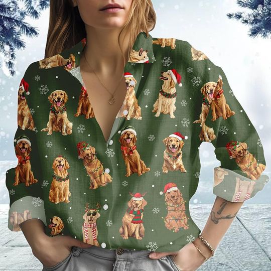 Discover Golden Retriever Christmas Blouse Shirt, Golden Dog Women Shirt, Golden Mom Xmas Shirt, Gift For Dog Owner, Dog Lover Gift