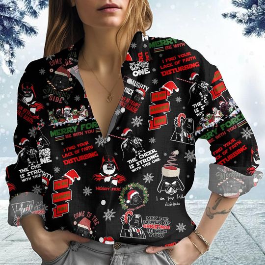 Discover Darth Vader Santa Christmas Blouse Shirt, Star Wars Xmas Shirt, Stroomper Santa Casual Shirt, Magic Kingdom Shirt