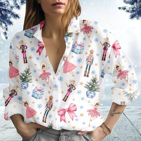 Discover Coquette Nutcracker Christmas Shirt, Pink Fairy Blouse Shirt, Nutcracker Ballet Xmas Shirt, Christmas Tree Shirt