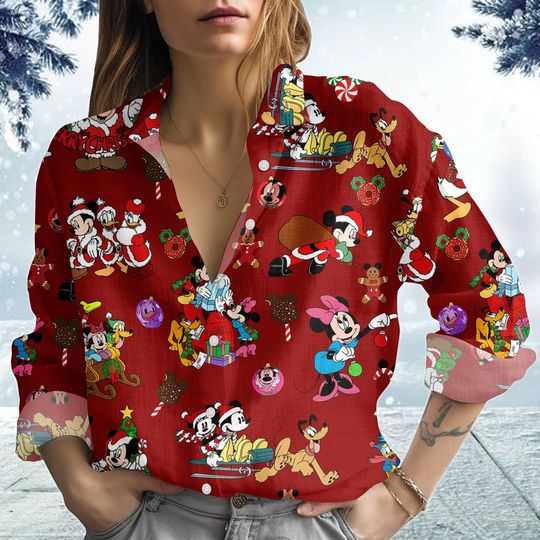 Discover Mickey And Friends Blouse Shirt, Disney Mouse Xmas Shirt, Cartoon Christmas Women Shirt, Christmas Gift