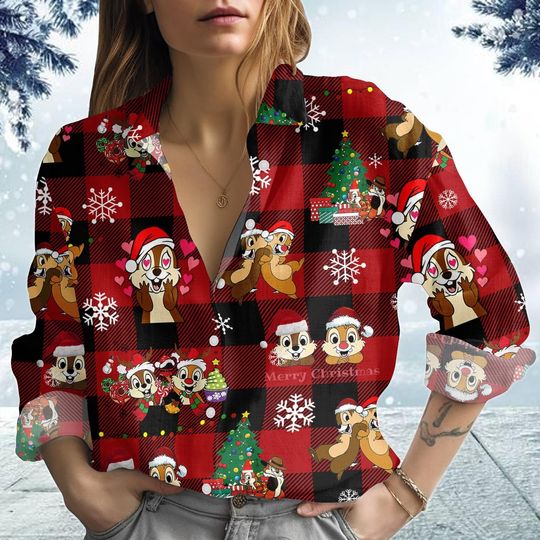 Discover Chip N Dale Christmas Blouse Shirt, Disney Couples Women Shirt, Disney Merry Christmas Shirt, Magic Kingdom Shirt