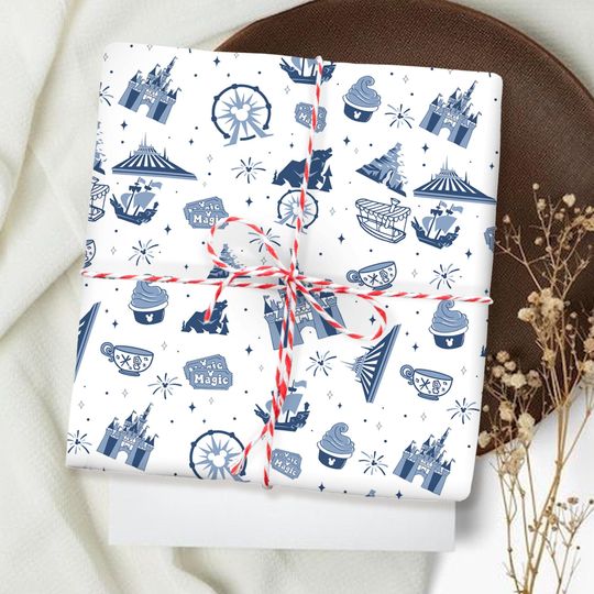 Discover Vintage Disney Parks Wrapping Papers, Disneyland Epcot Ride Gift Wrap, Magic Kingdom Icons Wrap Gift, Disney Holiday Present Wrapping Paper