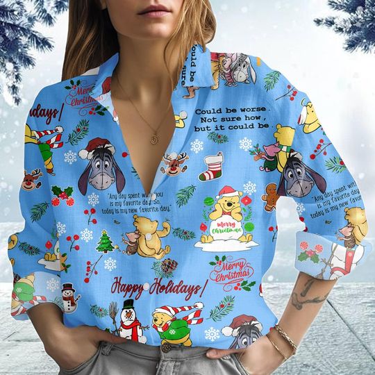 Discover Winnie the Pooh Christmas Blouse Shirt, Pooh And Friends Xmas Shirt,  Cartoon Movie Holiday Shirt, Xmas Gift