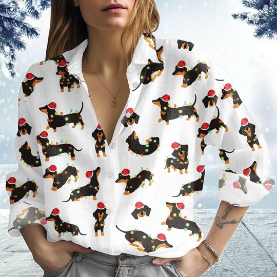 Discover Dachshund Christmas Blouse Shirt, Dachshund Santa Women Shirt, Dog Xmas Gift For Women, Fun Xmas Gift