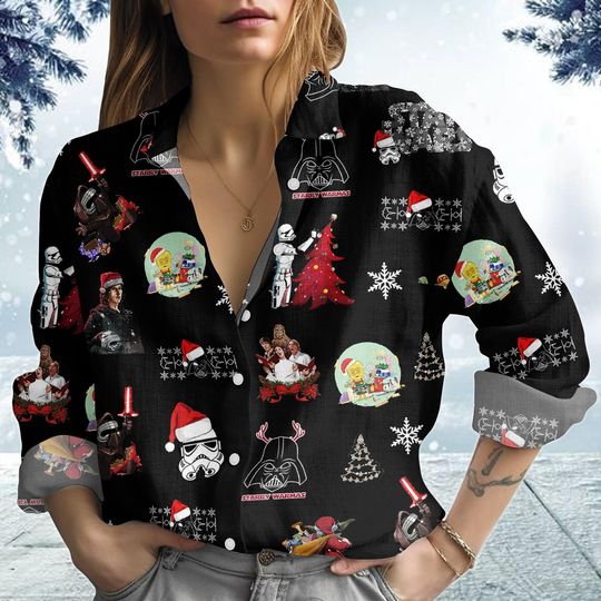 Christmas Darth Vader Blouse Shirt, Darth Vader Casual Shirt, Star Wars Xmas Shirt, Stormtrooper Holiday Shirt