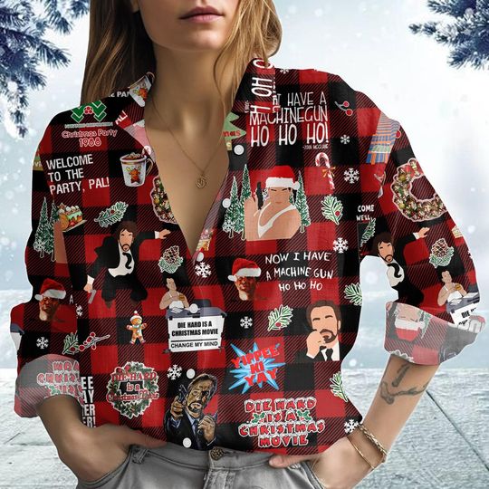 Discover Die Hard Christmas Movie Blouse Shirt, Hans Gruber Character Casual Shirt, John McClane Xmas Shirt, Movie Holiday Xmas Shirt