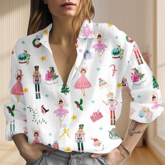 Nutcracker Christmas Shirt, Funny Christmas Women Shirt, Nutcracker Ballet Blouse Shirt, Merry Christmas Button Shirt