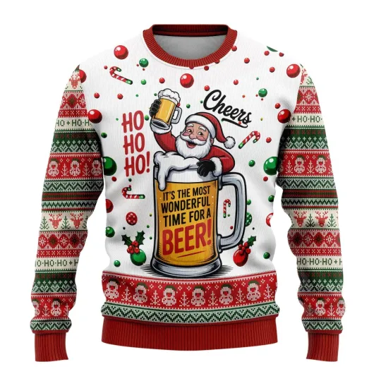 Cheers Ho Ho Ho Santa Beer Ugly Christmas Sweater Funny Holiday Party Jumper