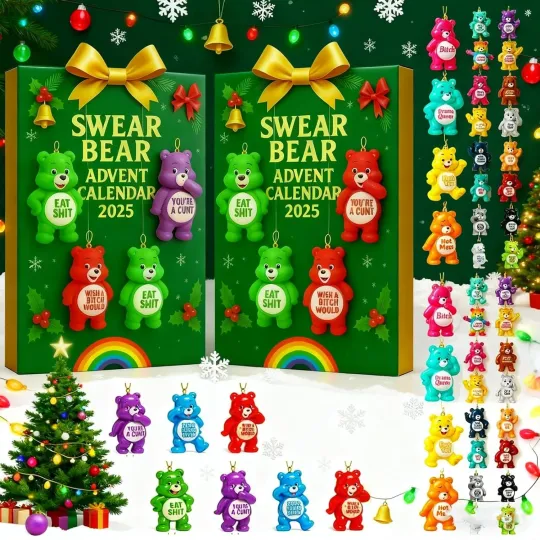 Discover 2025 Swear Bear Advent Calendar Funny Cute 2D Bear Acrylic Xmas Ornament Gift US