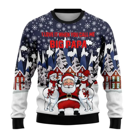 Discover Funny Big Papa Santa Ugly Christmas Sweater Snowman Holiday Party Jumper Unisex