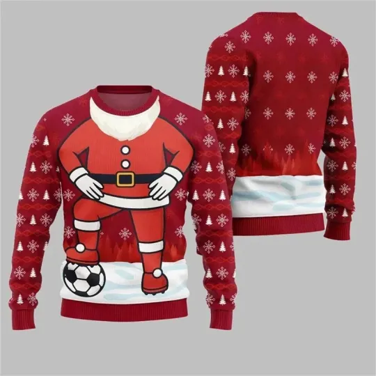 Discover Red Santa Soccer Player Ugly Christmas Sweater Football Fan Xmas Party Jumper