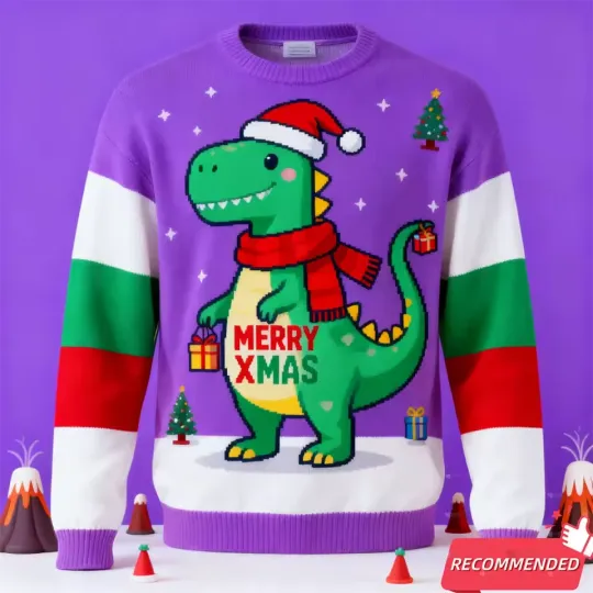 Discover Cute T-Rex Christmas Sweater Dino Ugly Holiday Purple Jumper Gift