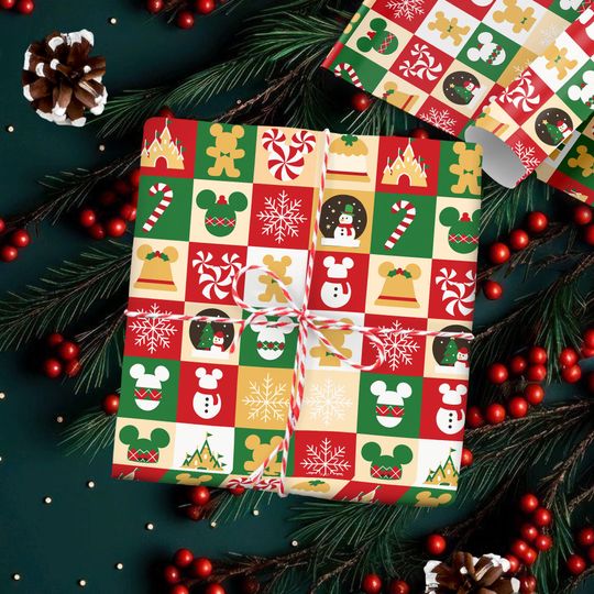 Discover Watercolor Mickey Mouse Snowman Holiday Wrapping Papers, Mickey Gingerbread Gift Wrap, Disney Castle Christmas Wrap, Seasonal Gift Wrap