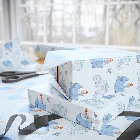 Discover Cinde Wrapping Paper | Light Blue Princess Gift Wrap | Fairytale Birthday Decor | Disney Princess Party