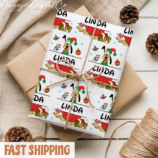 Discover Personalized Pluto Santa Wrapping Paper  Custom Disney Xmas Gift Wrap With Name