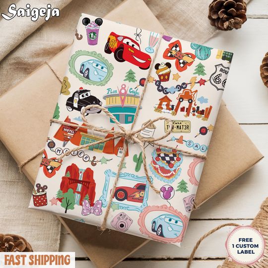 Discover Disney Cars Christmas Wrapping Paper - Disney's Cars Christmas Gift Wrap - Lightning McQueen - Mater - Disney Lightning McQueen Wrapping