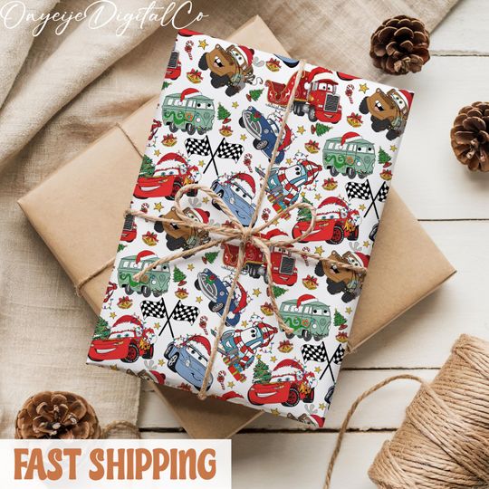 Discover Lightning McQueen Christmas Wrapping Paper, Disney Cars Xmas Gift Wrap, Festive Holiday Presents Packaging