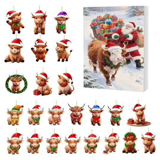 Discover Christmas Highland Cow Blind Box Advent Calendar 2025 Countdown Pendants 24pcs