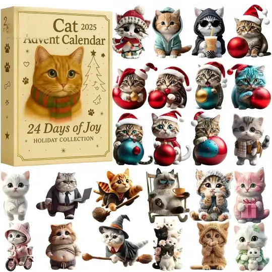 Discover Cat Advent Calendar, 2025 Christmas Countdown Calendar, 24 Days Xmas Blind Box