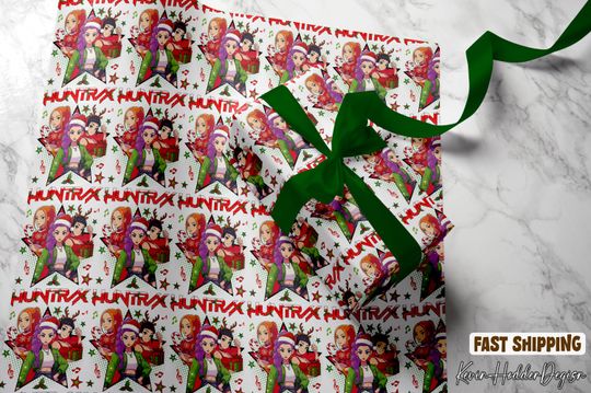 HUNTRIX Merry Christmas Wrapping Paper, Kpop Demon Hunters Wrapping Paper, Christmas Wrapping Paper, Derpy Tiger Christmas Wrapping Paper