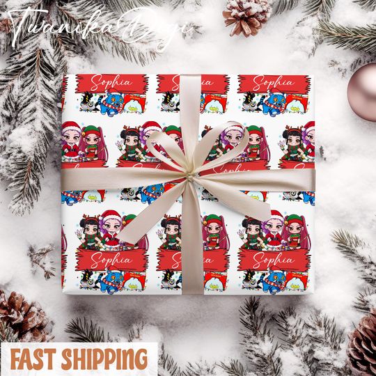 Personalized K-Pop Demon Hunter Christmas Wrapping Paper with Name | Custom Huntrix Fan Gift Wrap