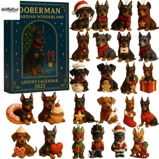 Discover HOT!!Doberman Guardian Inspired 2025 Advent Calendar 24-Day Holiday Gift Set