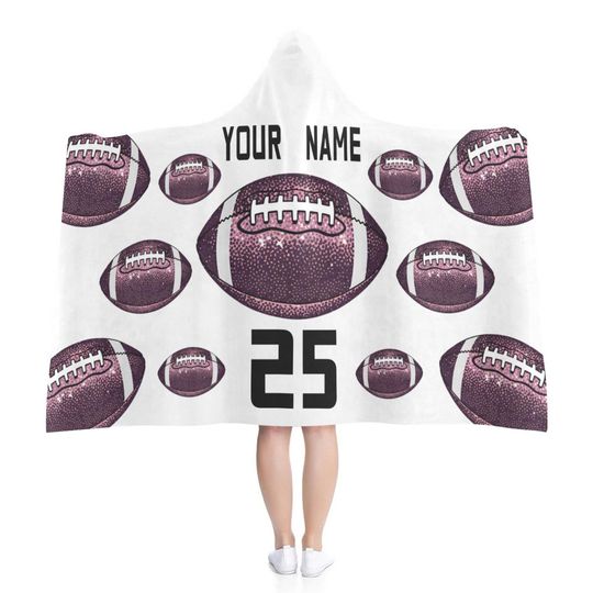 Custom Name Football Hooded Blanket, Soft Flannel, Rugby Gift
