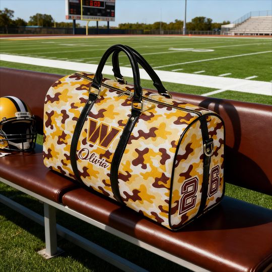Personalized Leather Football Fan Travel Bag, PU Duffel, Name Weekender, Gym and Outdoor Carry-On