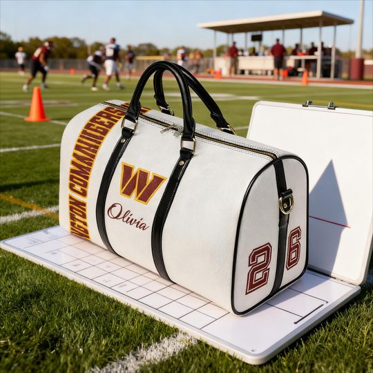 Custom Name Weekender Leather Travel Bag for Football Fans, PU Leather Duffel, Gym Carry-On