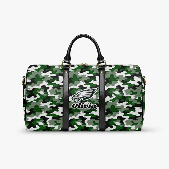 Discover Personalized Leather Travel Duffel Bag for Football Fans, Custom Name Weekender, Supporter Carry-On Bag