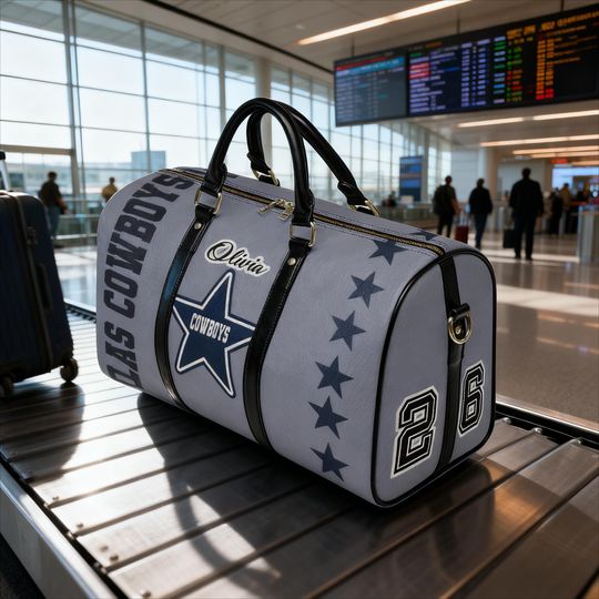 Personalized Leather Travel Duffel Bag for Football Fans, Weekend Carry-On, Supporter Gift