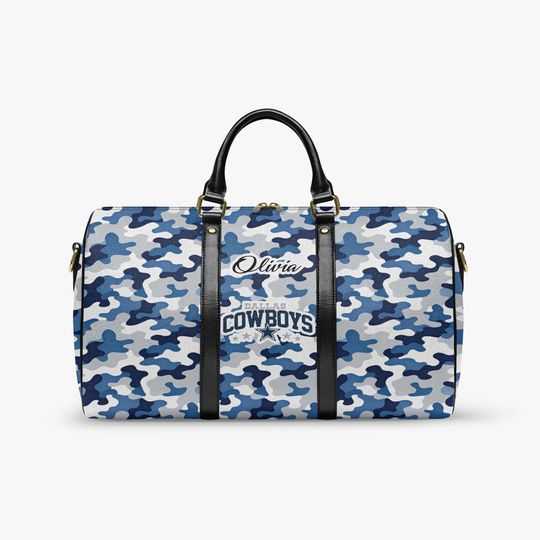 Personalized Leather Travel Duffel Bag with Name, Sports & Gym Weekender Bag for Football Lovers