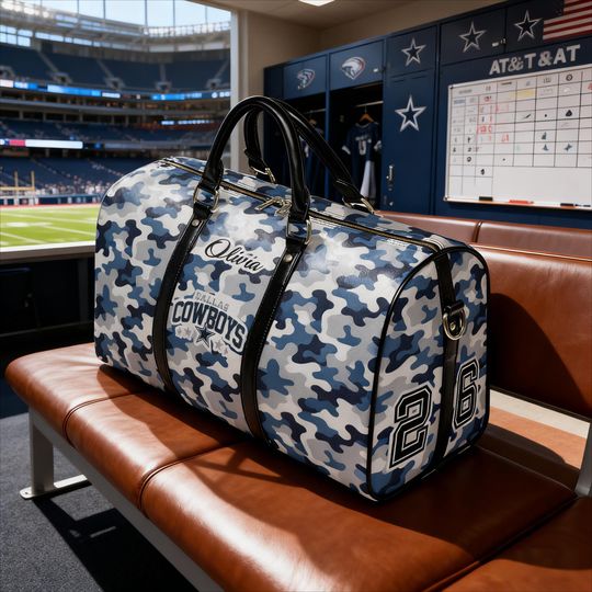 Discover Personalized Football Fan Weekender Bag, Custom Name PU Leather Duffel for Travel and Supporters