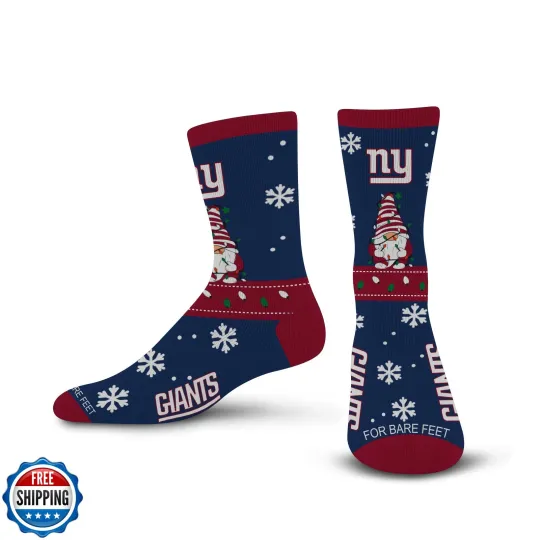 Discover For Bare Feet football NEW YORK GIANTS Holiday Sweater Gnome Team Colors Large