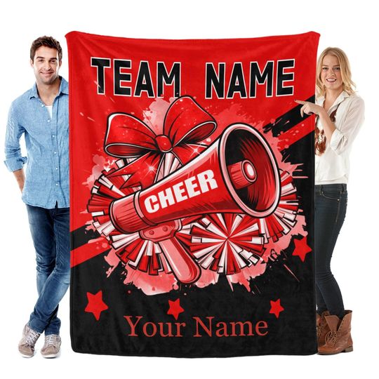 Discover Personalized Cheerleading Fleece Blanket, Custom Flannel Throw, Team Gift