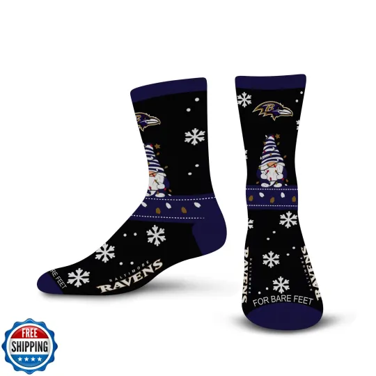 Baltimore Ravens Gnome Christmas Socks, Gift for Fan