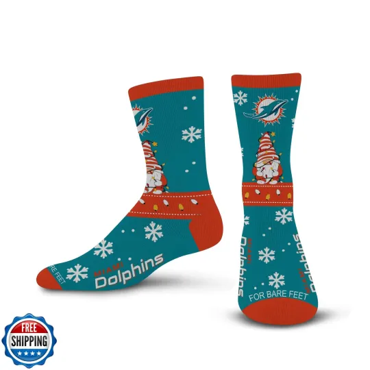 Miami Dolphins Gnome Christmas Socks, Gift for Fan