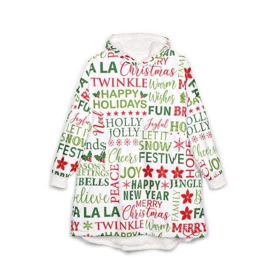 Discover Christmas Word Cloud Hooded Blanket | Holiday Fleece Snuggle