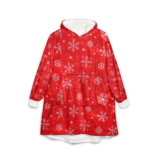 Discover Red Snowflake Hooded Blanket | Christmas Fleece Shawl